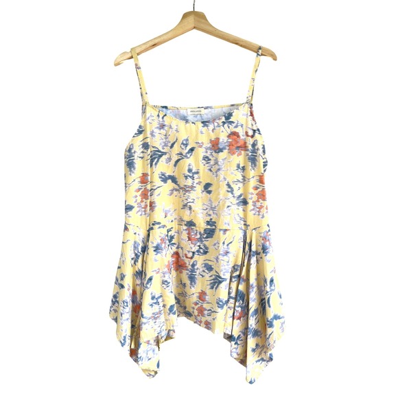 Krista Larson Tank Butter Yellow Ikat Sleeveless Floral Lagenlook Boho One Size - Picture 1 of 11